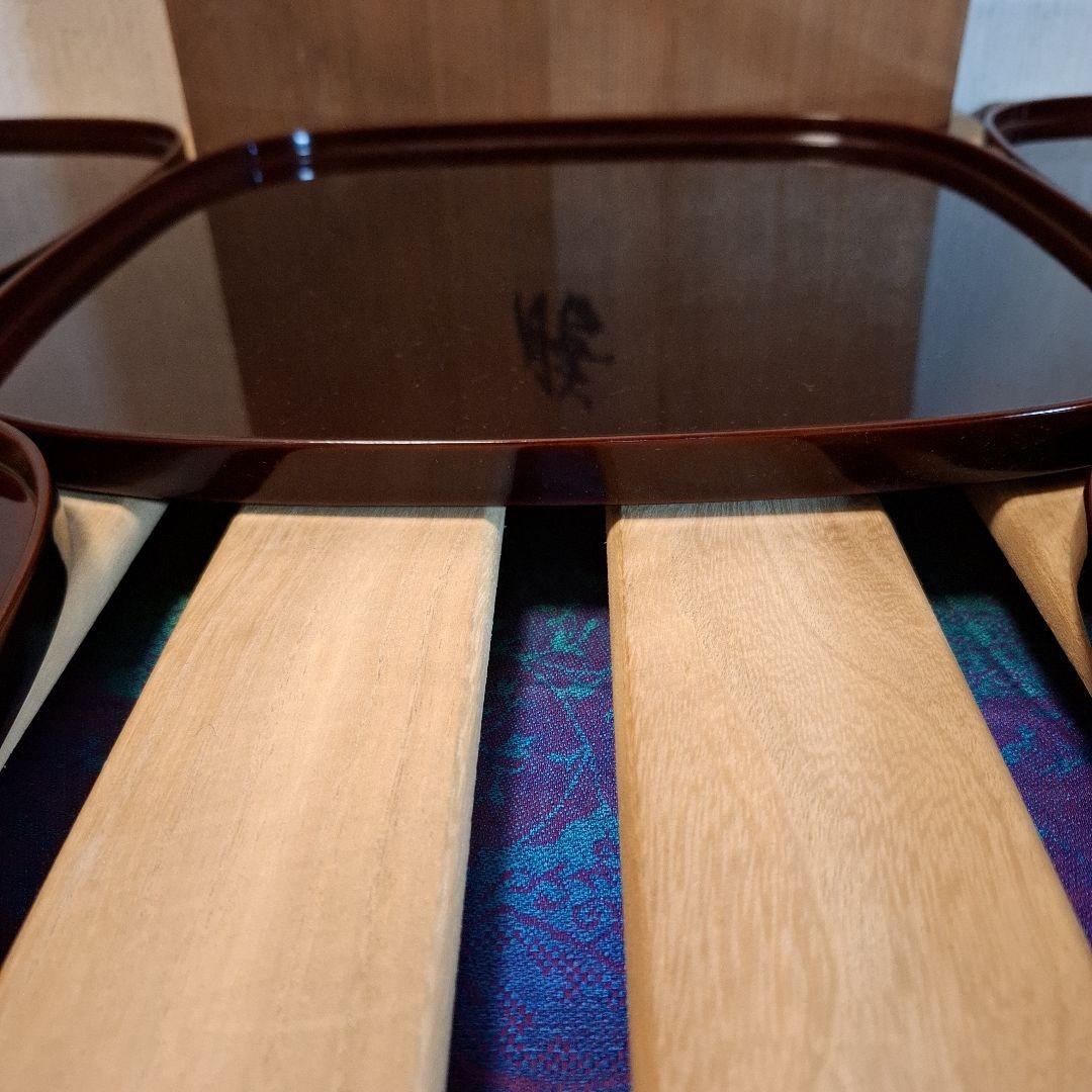 輪島塗 溜塗 会席盆　5客 銘々膳 盆 木製漆器 木箱　茶道具