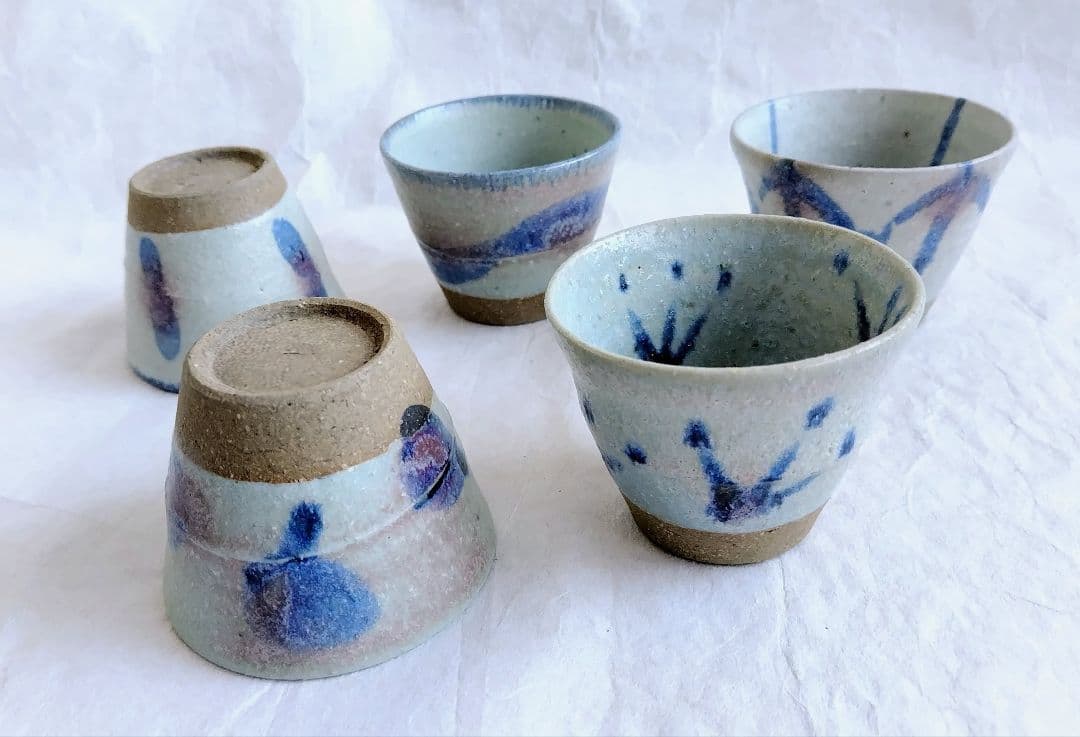 染付銅彩そば猪口 (五客) 未使用 新品同様