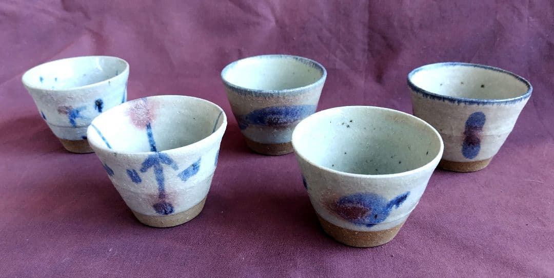 染付銅彩そば猪口 (五客) 未使用 新品同様