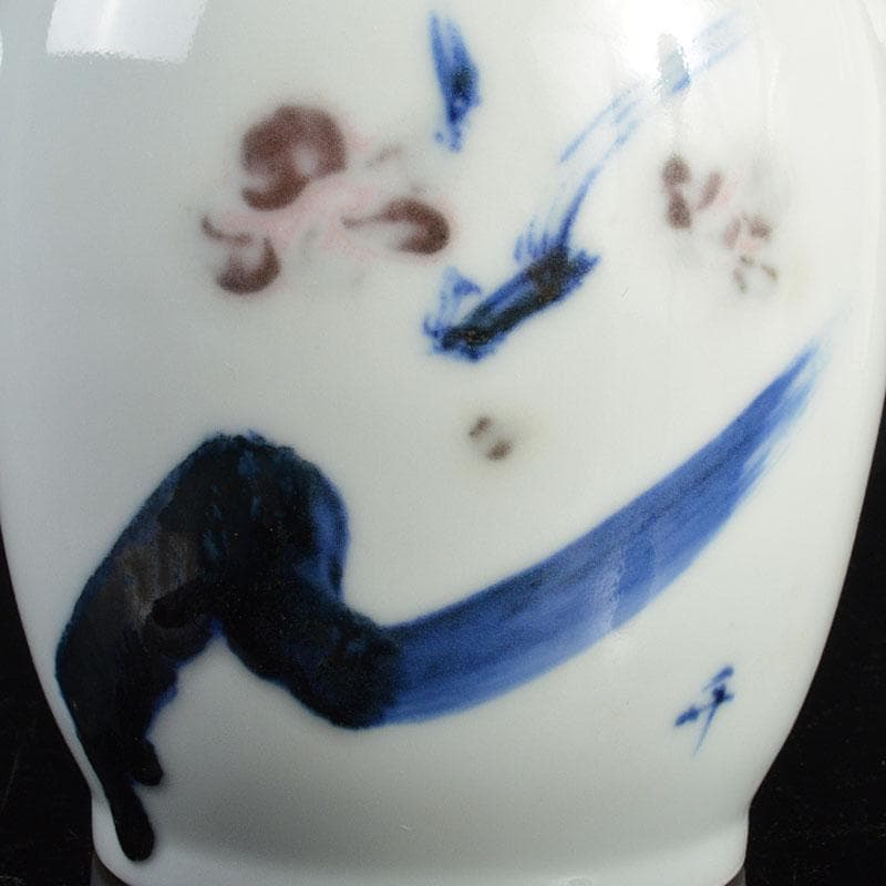 日本画家　郷倉千靱作　染付釉裏紅　花文　急須　共箱　M　R4346