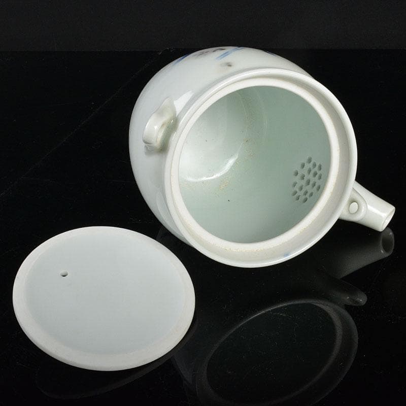 日本画家　郷倉千靱作　染付釉裏紅　花文　急須　共箱　M　R4346