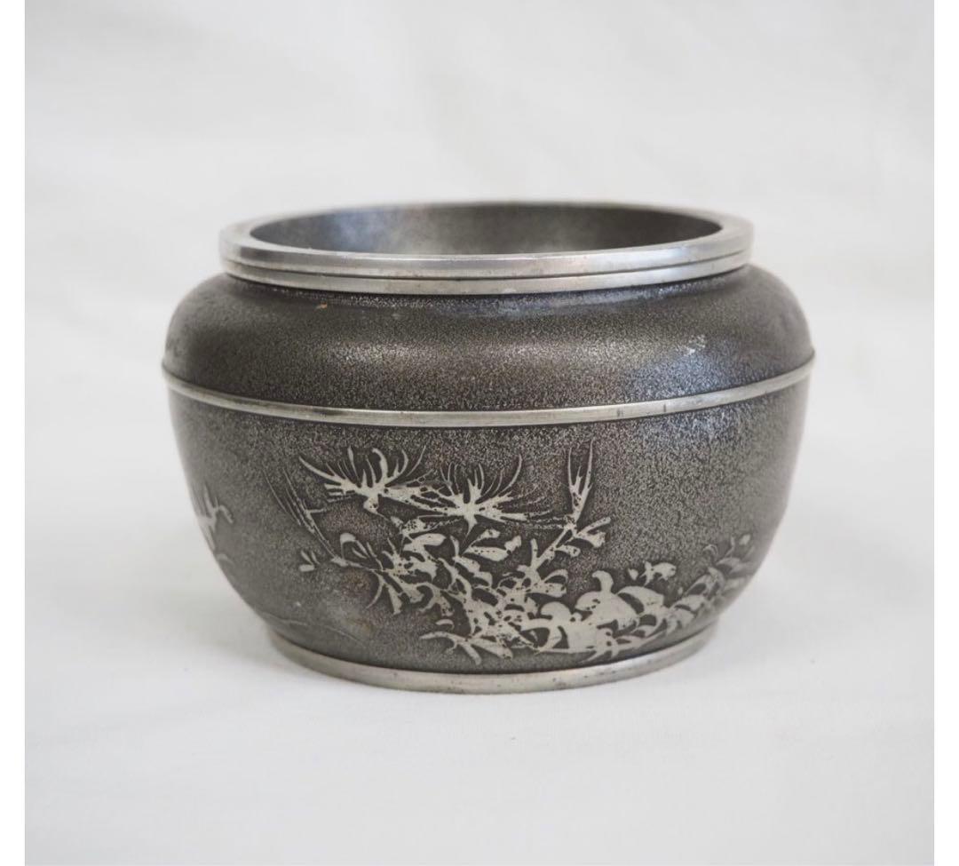 楽一番公式アカウント74送料無料　間村自造 古錫 蘭竹菊梅四君子建水煎茶器