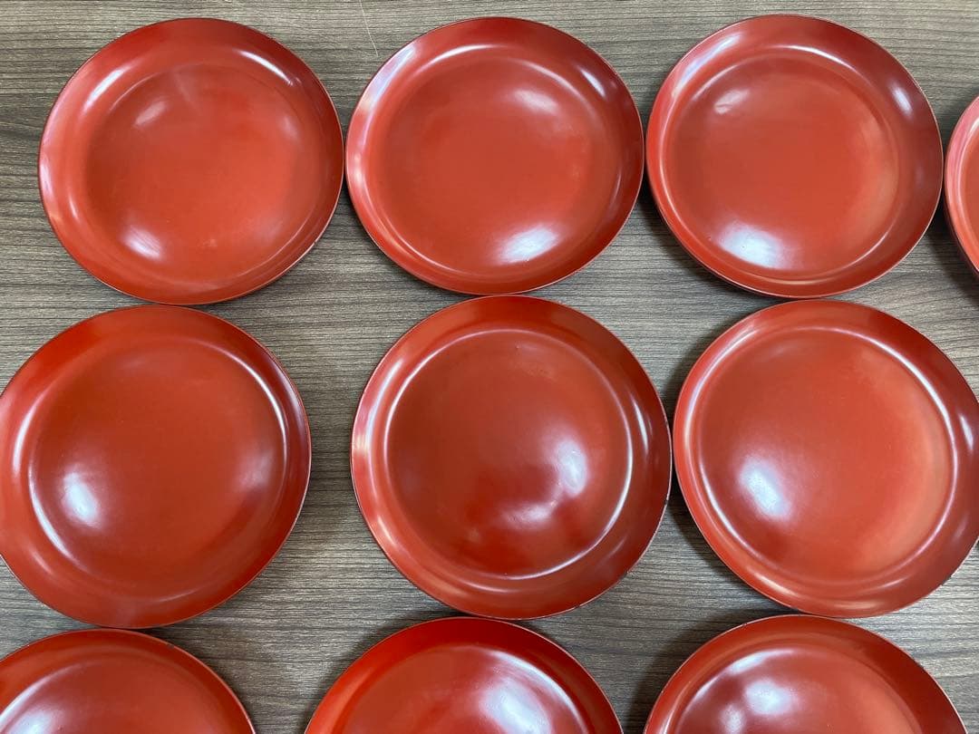 【現状品】輪島塗 漆器 朱塗 平皿 19枚セット 底黒塗 レトロ　アンティーク