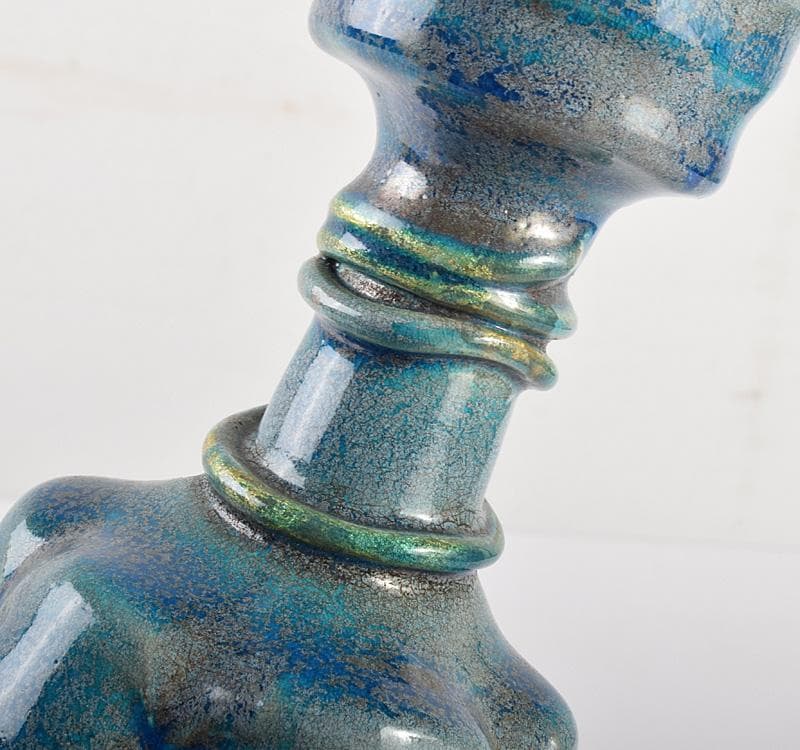 人間国宝　加藤卓男作　青釉　鶴首花生　花瓶 　一輪挿し　共箱　L　R5428