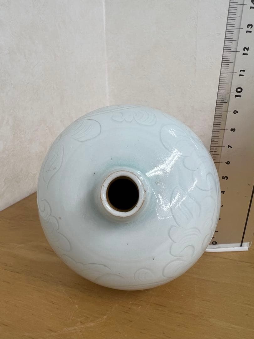 中国元時代影青釉　刻画花紋　梅瓶　骨董 美術品　唐物　 江戸　青磁　コレクション