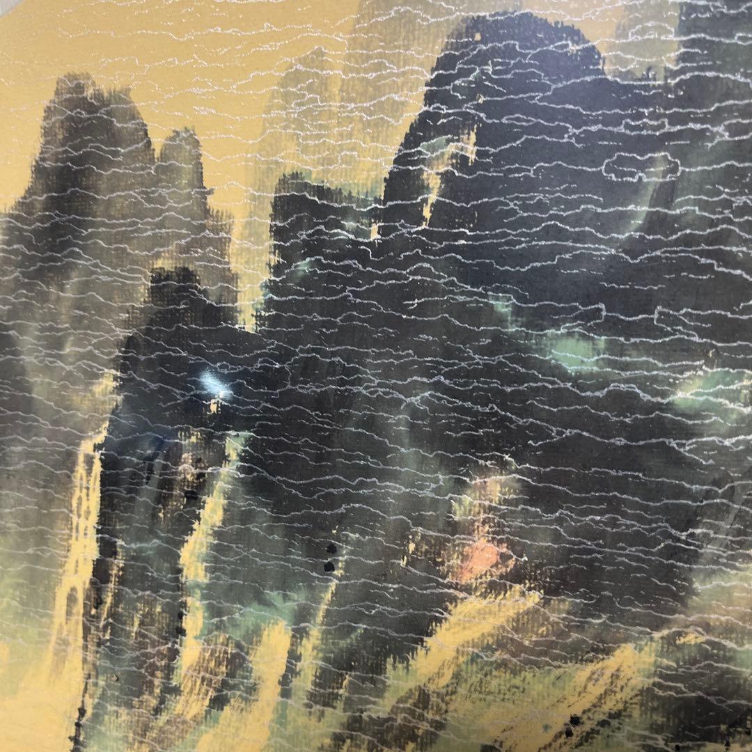 水墨画 山水風景 漁師 桜の木