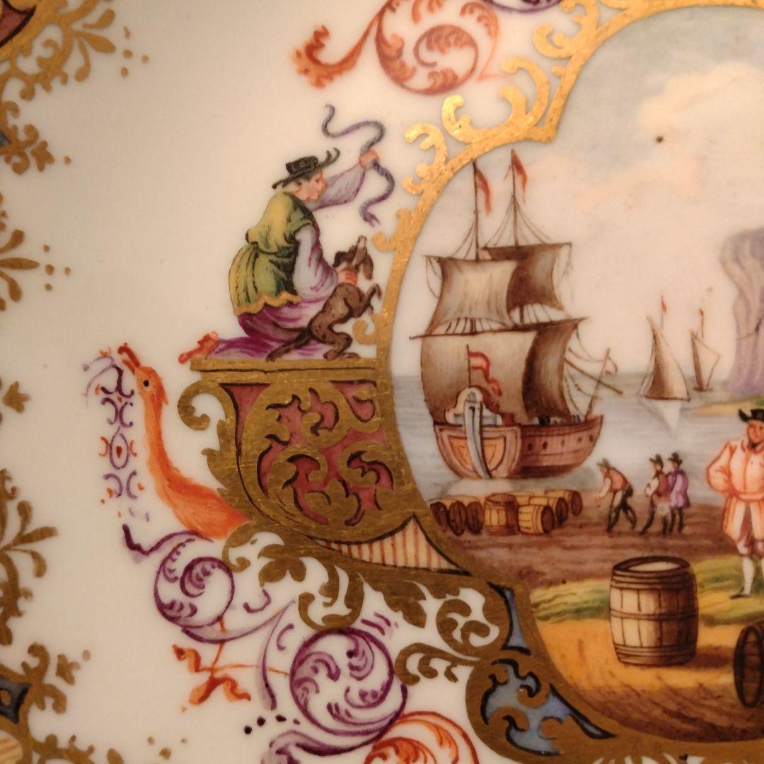 セール　希少　一級品　古マイセン　港湾図　14cm ボタン剣