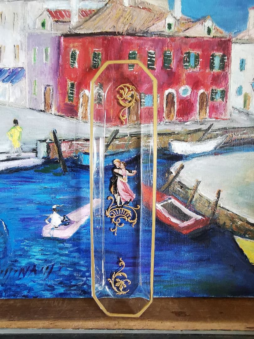 アンティーク ロブマイヤー 手描きエナメル盛上げ金彩 ペアのダンス 八面体トレイ