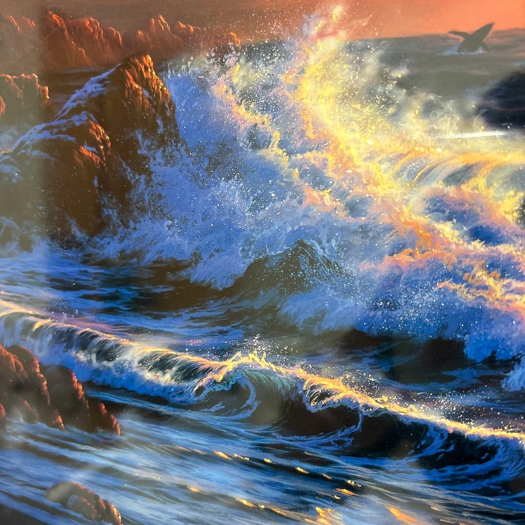 ラッセン　ロマンスオブザシー　夕日　サンセット　クジラ　風景　版画　額入り