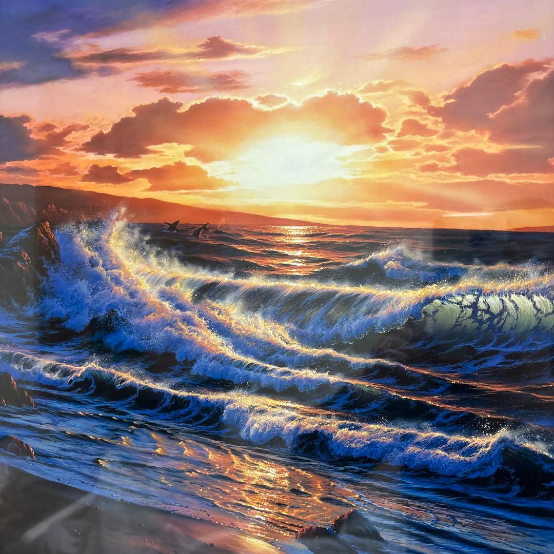 ラッセン　ロマンスオブザシー　夕日　サンセット　クジラ　風景　版画　額入り