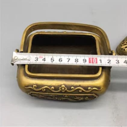 銅器 浮彫騰竜提梁暖手炉 香炉 香具 装飾品 工芸品 置物