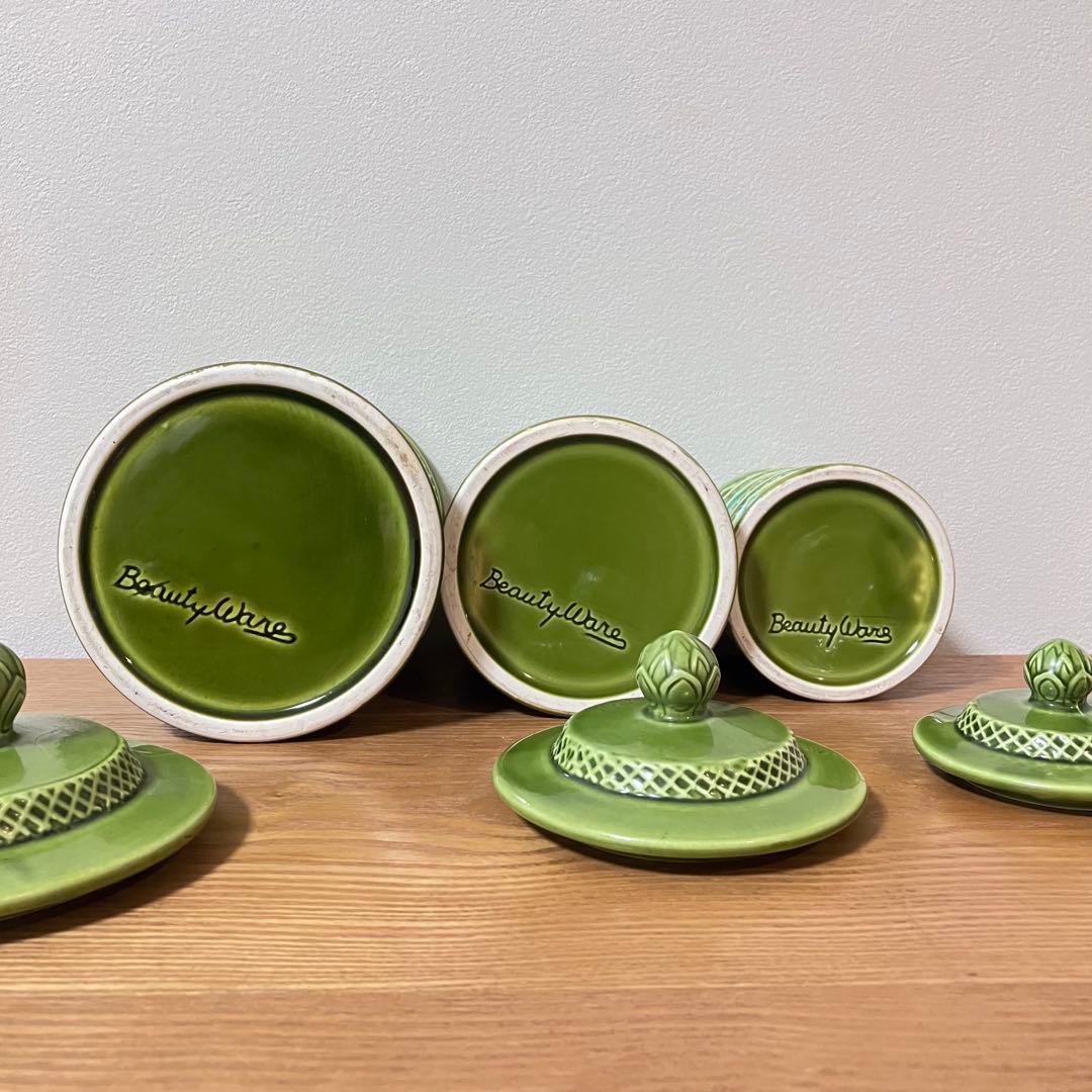 ヴィンテージ 陶器製 蓋付きキャニスター ジャー