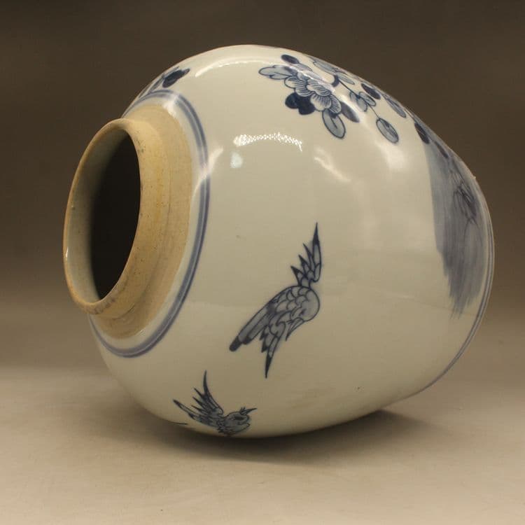 清光緒  鯖牡丹花蓋缶  景徳鎮 陶磁器 装飾品 工芸品美術品 置物