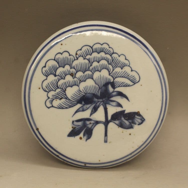 清光緒  鯖牡丹花蓋缶  景徳鎮 陶磁器 装飾品 工芸品美術品 置物