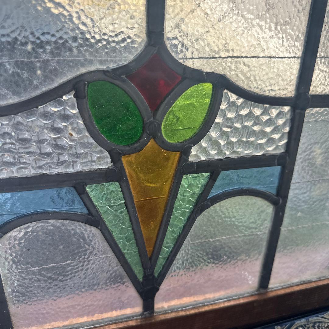 お値下げ❗️アンティークステンドグラス 花 モチーフ 木製フレーム