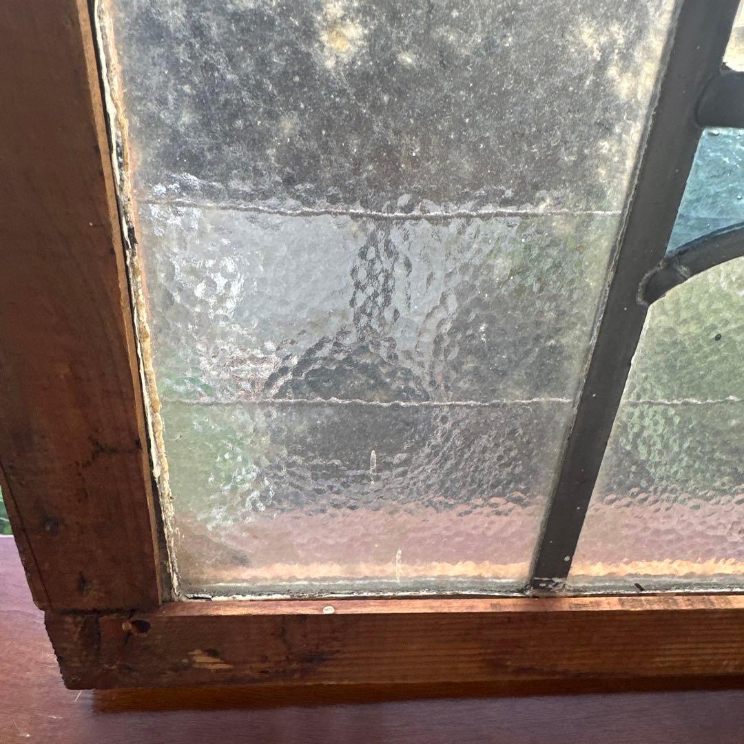 お値下げ❗️アンティークステンドグラス 花 モチーフ 木製フレーム