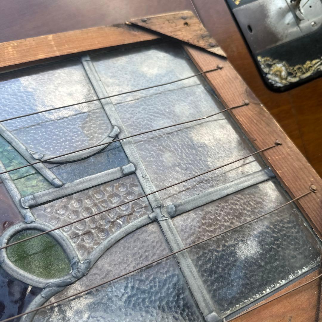 お値下げ❗️アンティークステンドグラス 花 モチーフ 木製フレーム