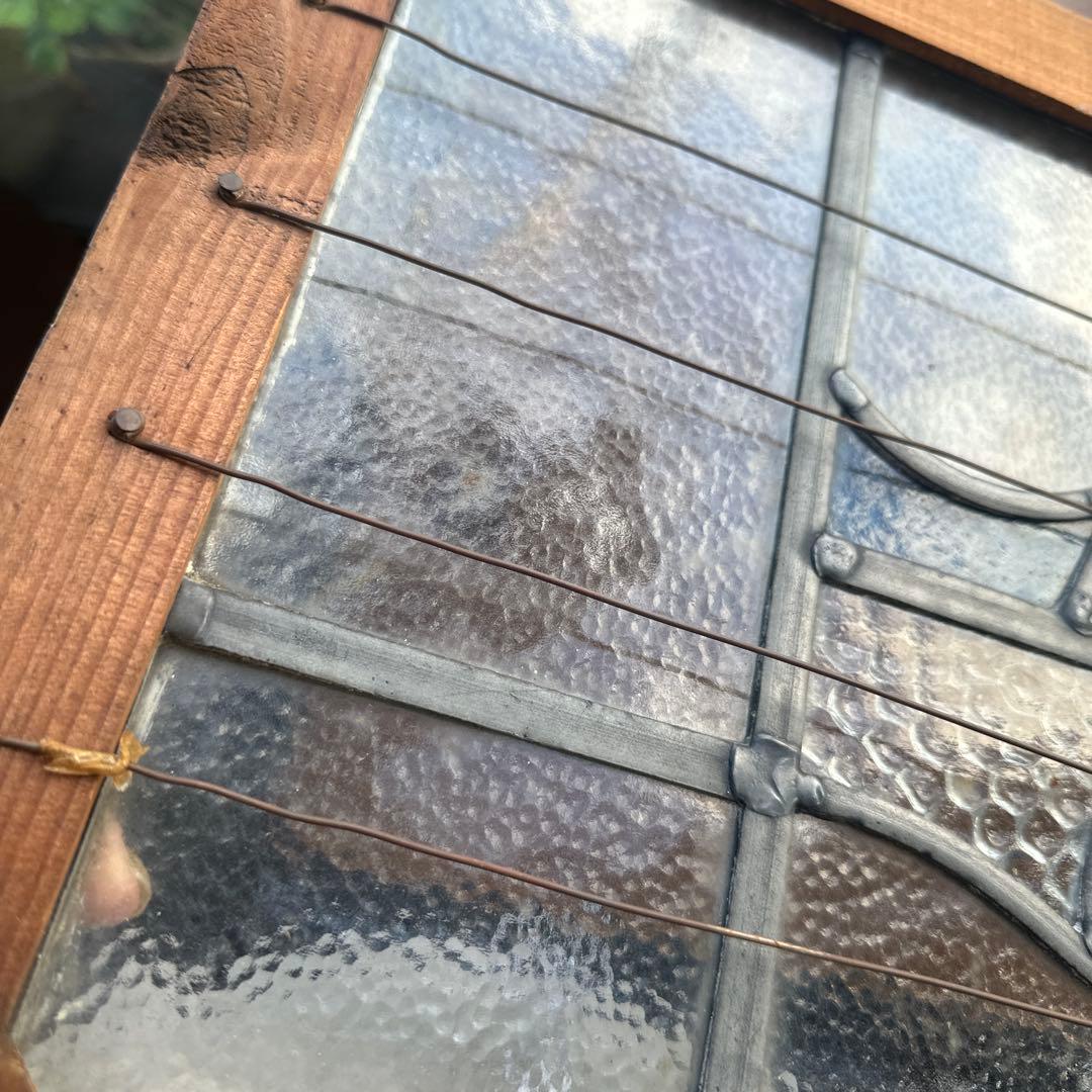 お値下げ❗️アンティークステンドグラス 花 モチーフ 木製フレーム