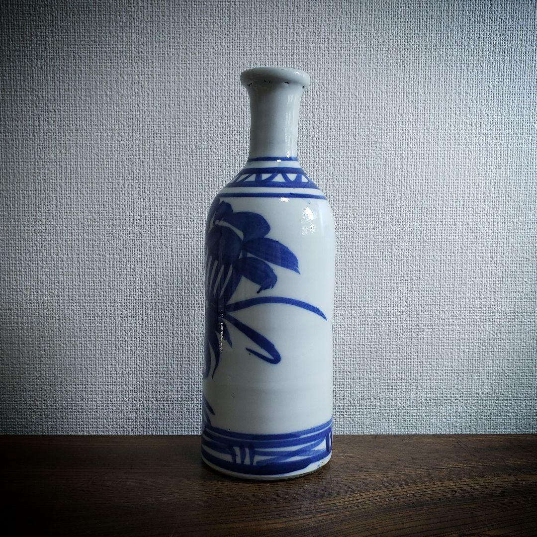 ★徳利　染付　トンボ　花器　花瓶　一輪挿し　草花　江戸幕末　出石焼