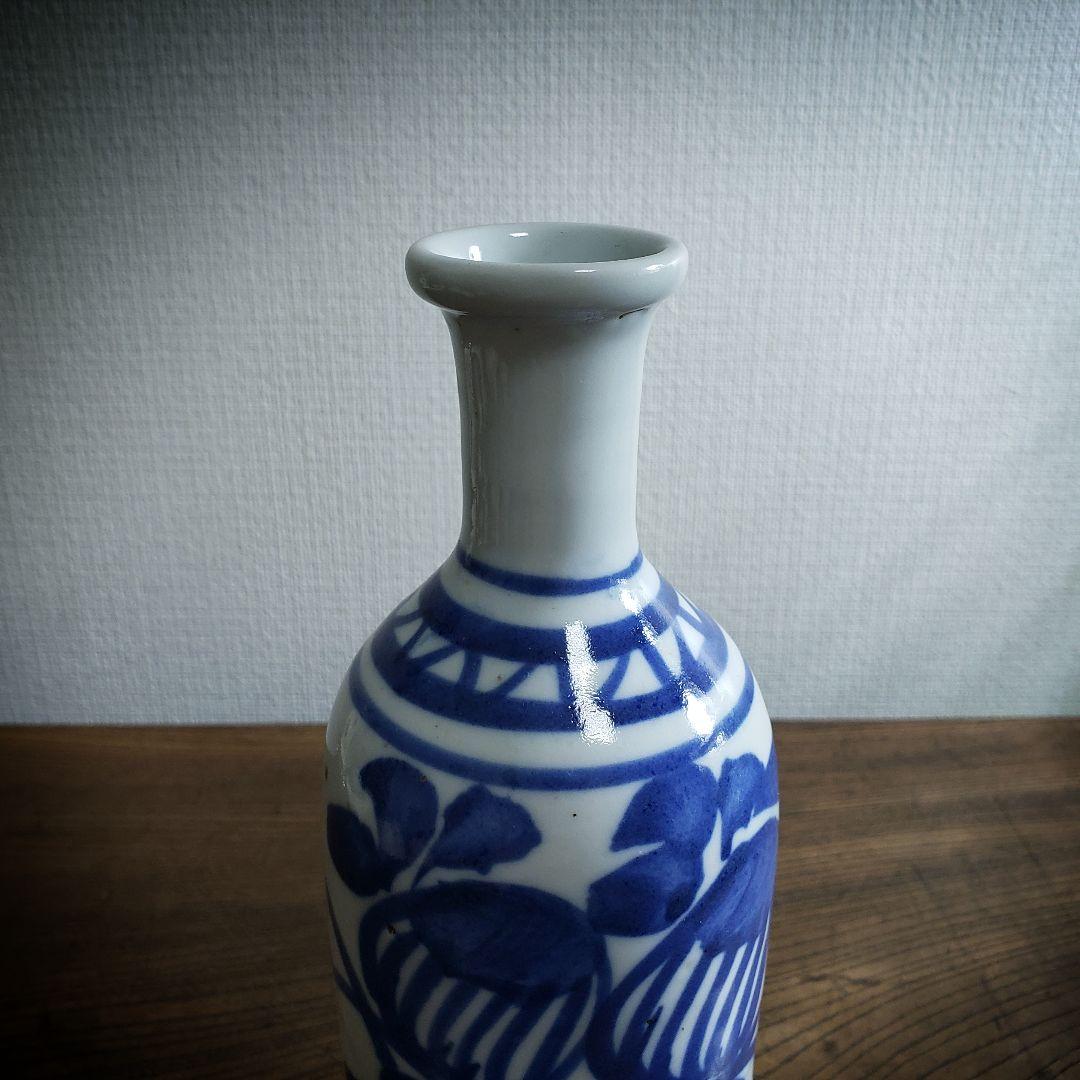 ★徳利　染付　トンボ　花器　花瓶　一輪挿し　草花　江戸幕末　出石焼