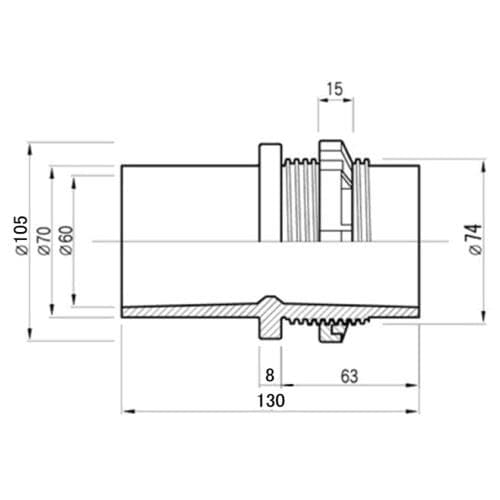 バルブソケット５０Ａ　ゴムパッキン２個付５個セット　水槽　バルソケ　配管　塩ビ管