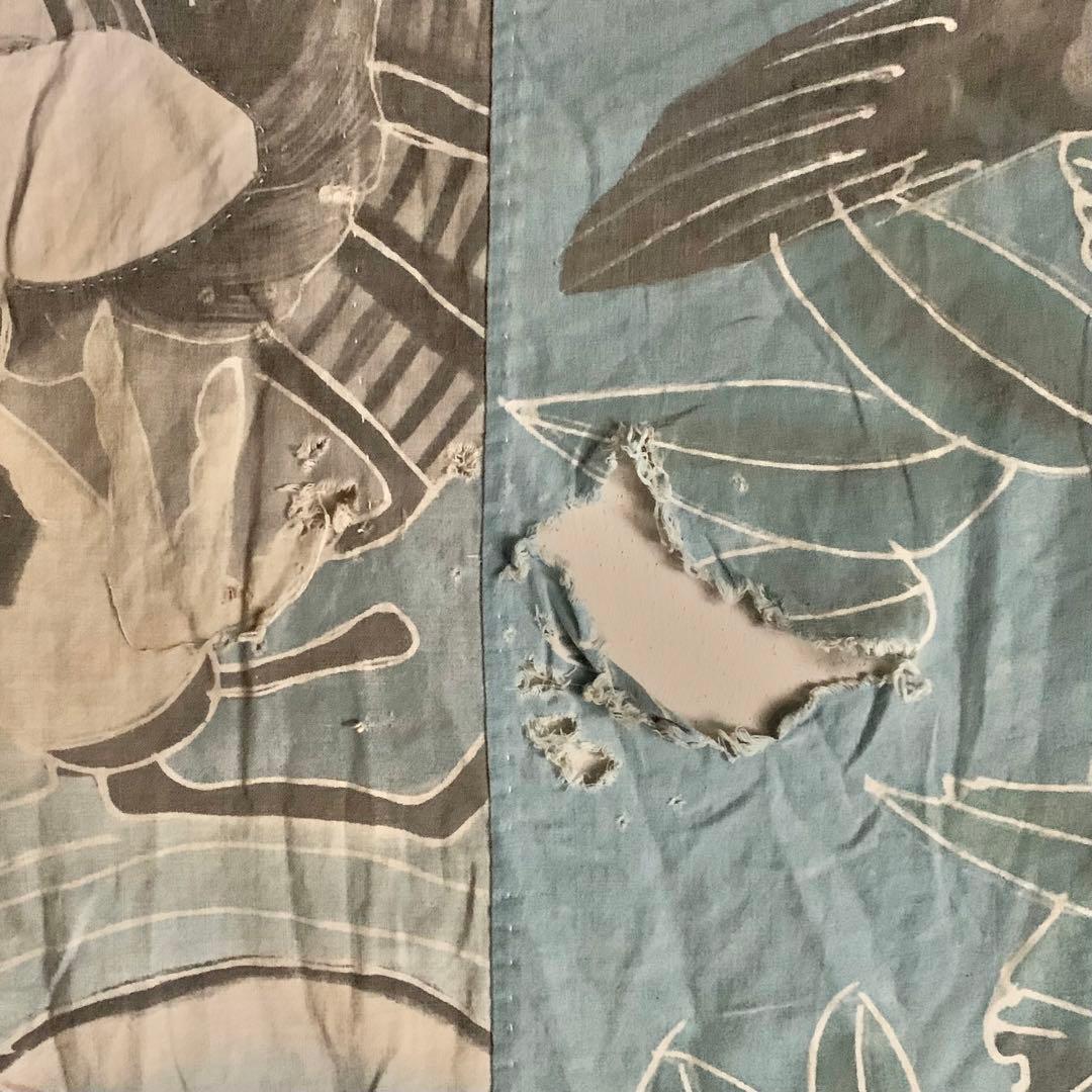 古い 木綿 筒描き 布団皮？ 古布 古道具 アンティーク