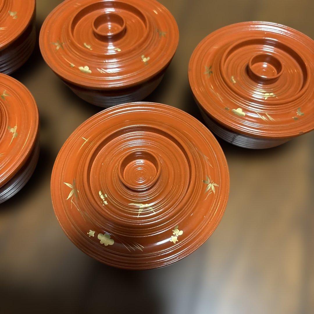 期間限定最終処分特価　逸品明治輪島の作品　蓋裏霊芝模様汁物椀煮物椀五客セット上品