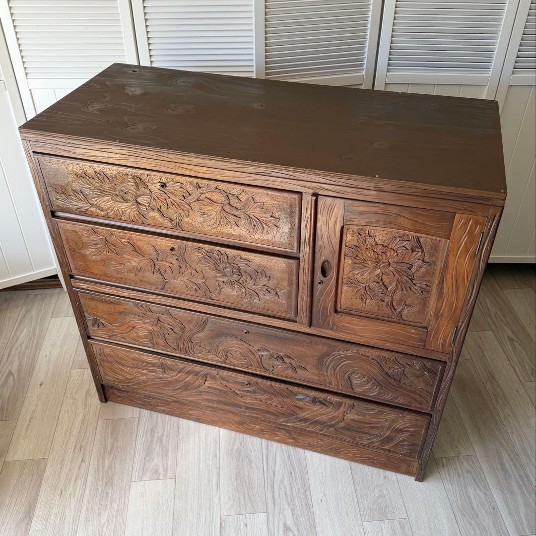 伝統工芸品 軽井沢彫 サイドボード アンティーク リメイク