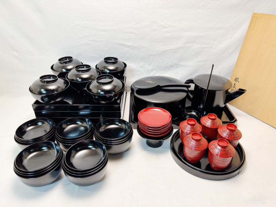 ほぼ未使用 懐石道具 塗師 葵春造 懐石皆具一揃 木製 五客揃 利休形 共箱