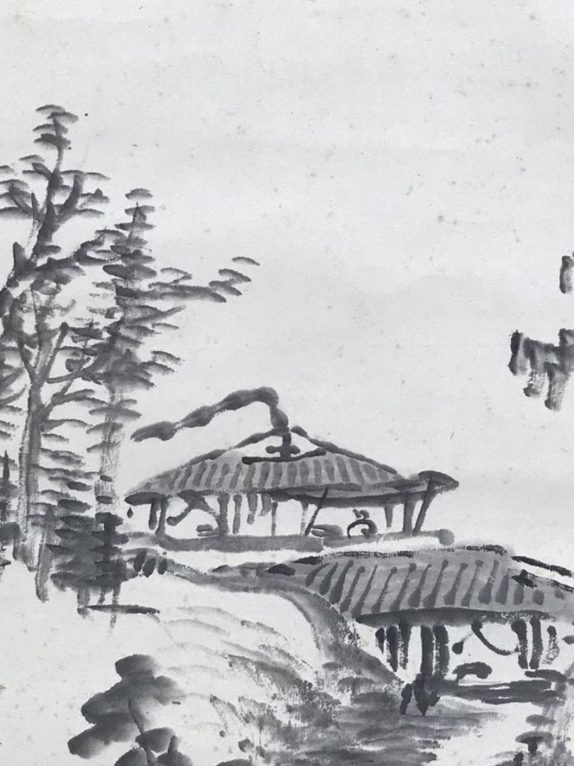 【真作】児玉果亭/皆渓訪友画賛/山水図/掛軸☆宝船☆AD-591