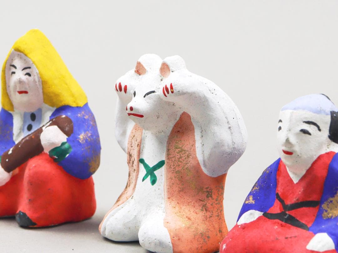 今戸焼 三すくみ 狐拳 キツネ 猟師 庄屋 土人形 置物 民芸品