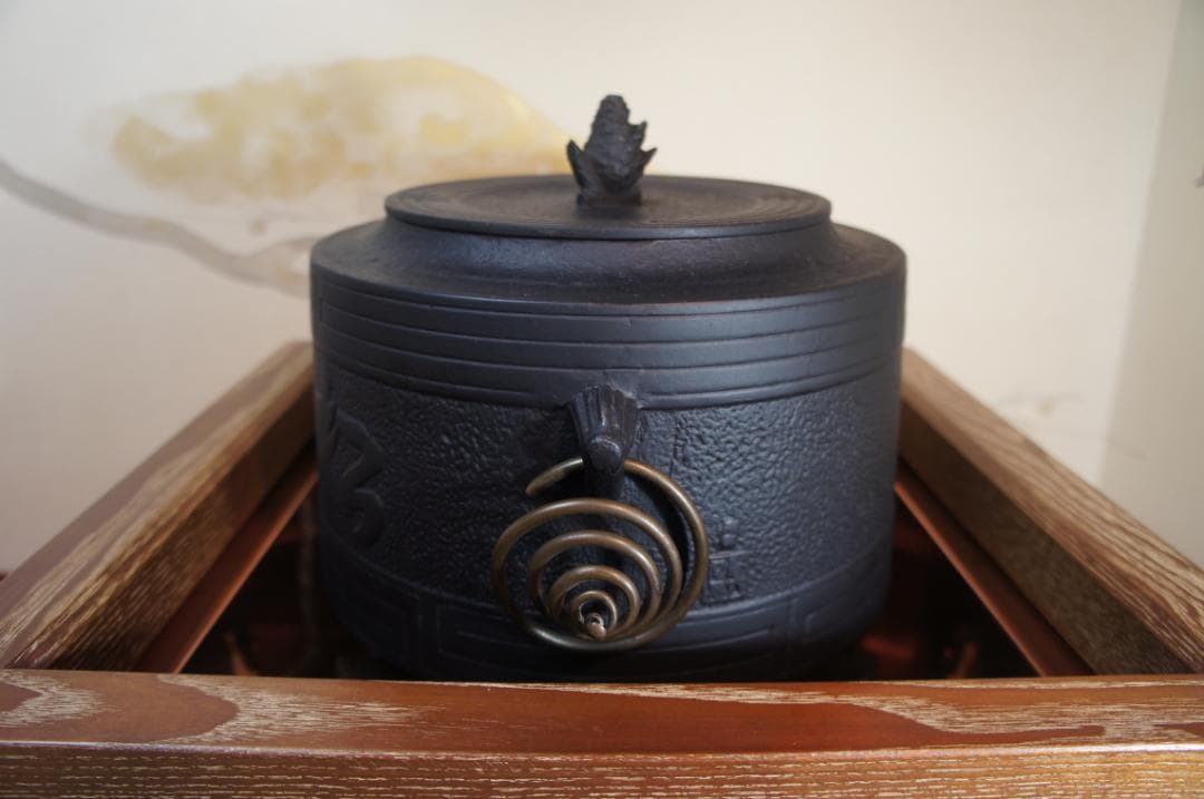 fusa☆桑色置炉 姥口釜 唐銅蓋 炉用600W炭型電熱器送料込み