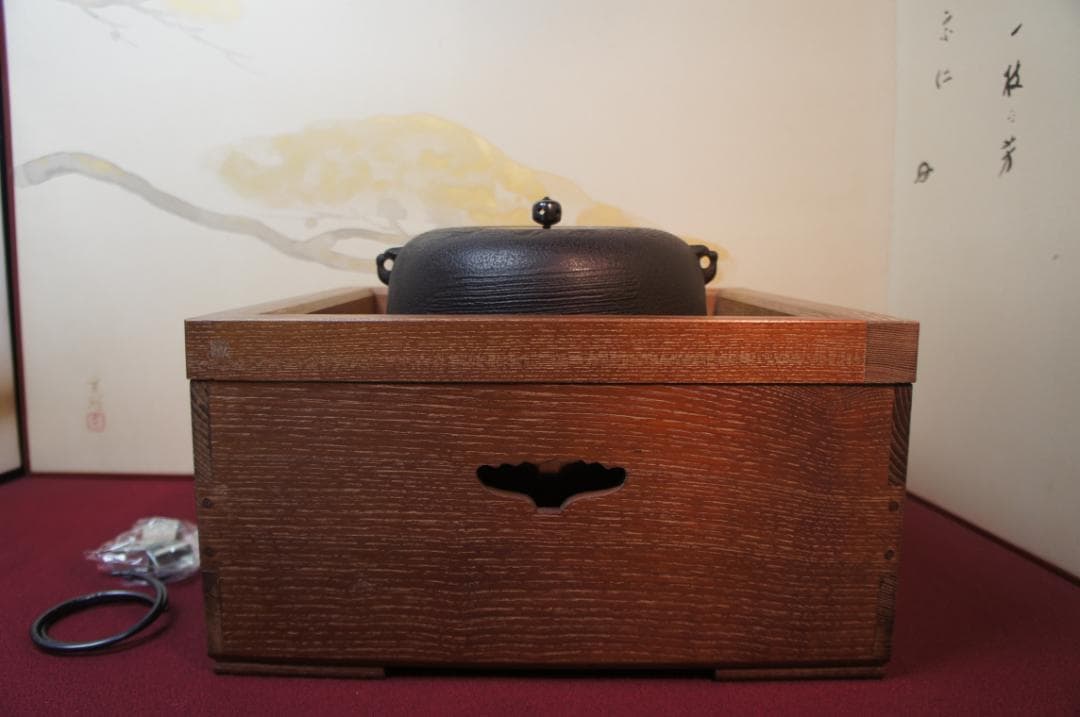 fusa☆桑色置炉 姥口釜 唐銅蓋 炉用600W炭型電熱器送料込み