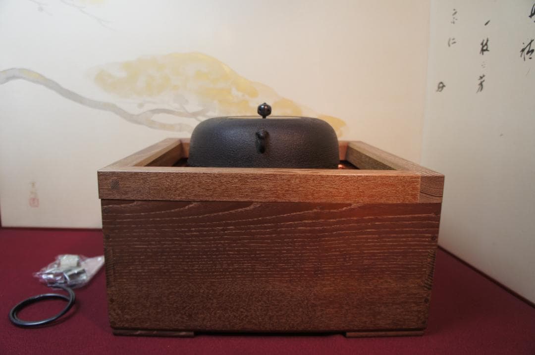 fusa☆桑色置炉 姥口釜 唐銅蓋 炉用600W炭型電熱器送料込み