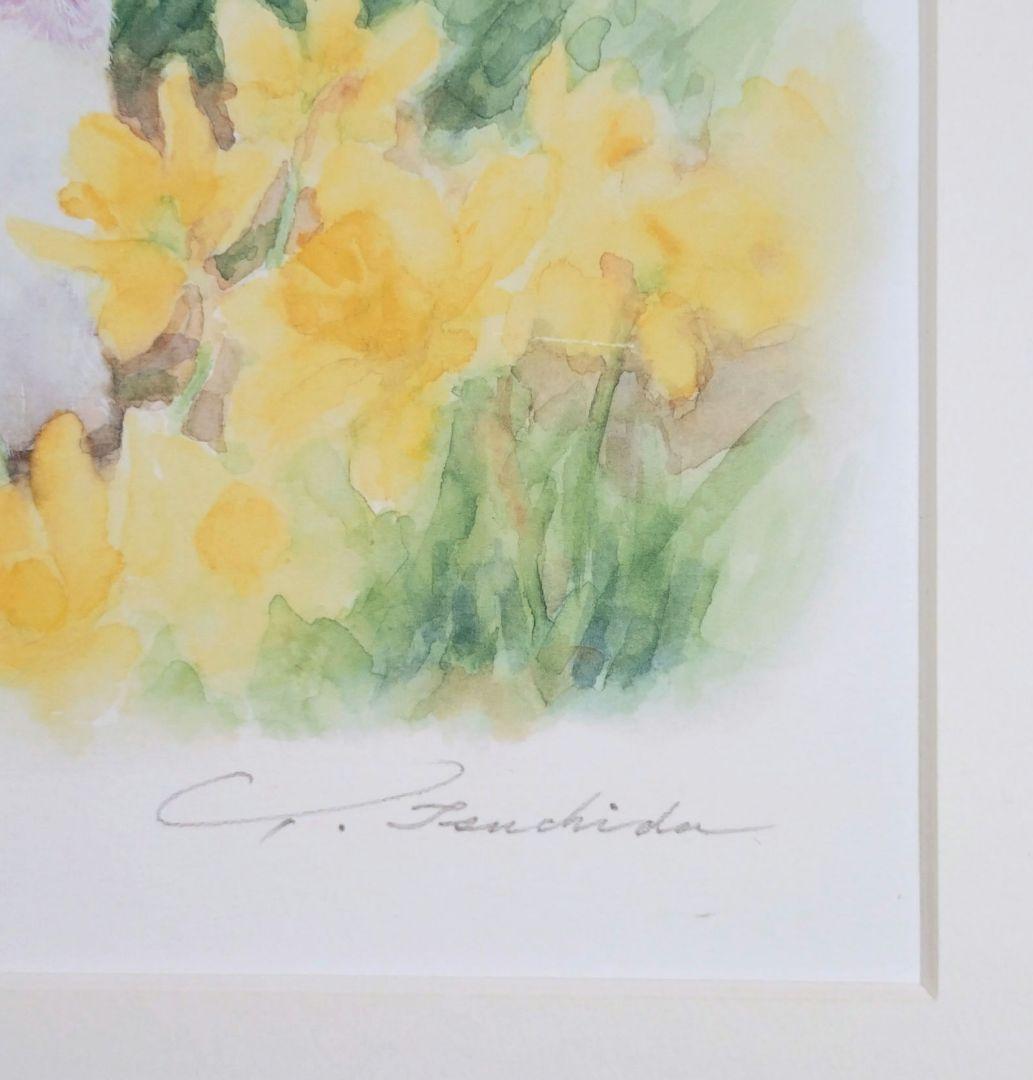 版画 額装品 土田穰 ジクレー 限定品 可愛い ウサギ 黄色い水仙 癒し系アート