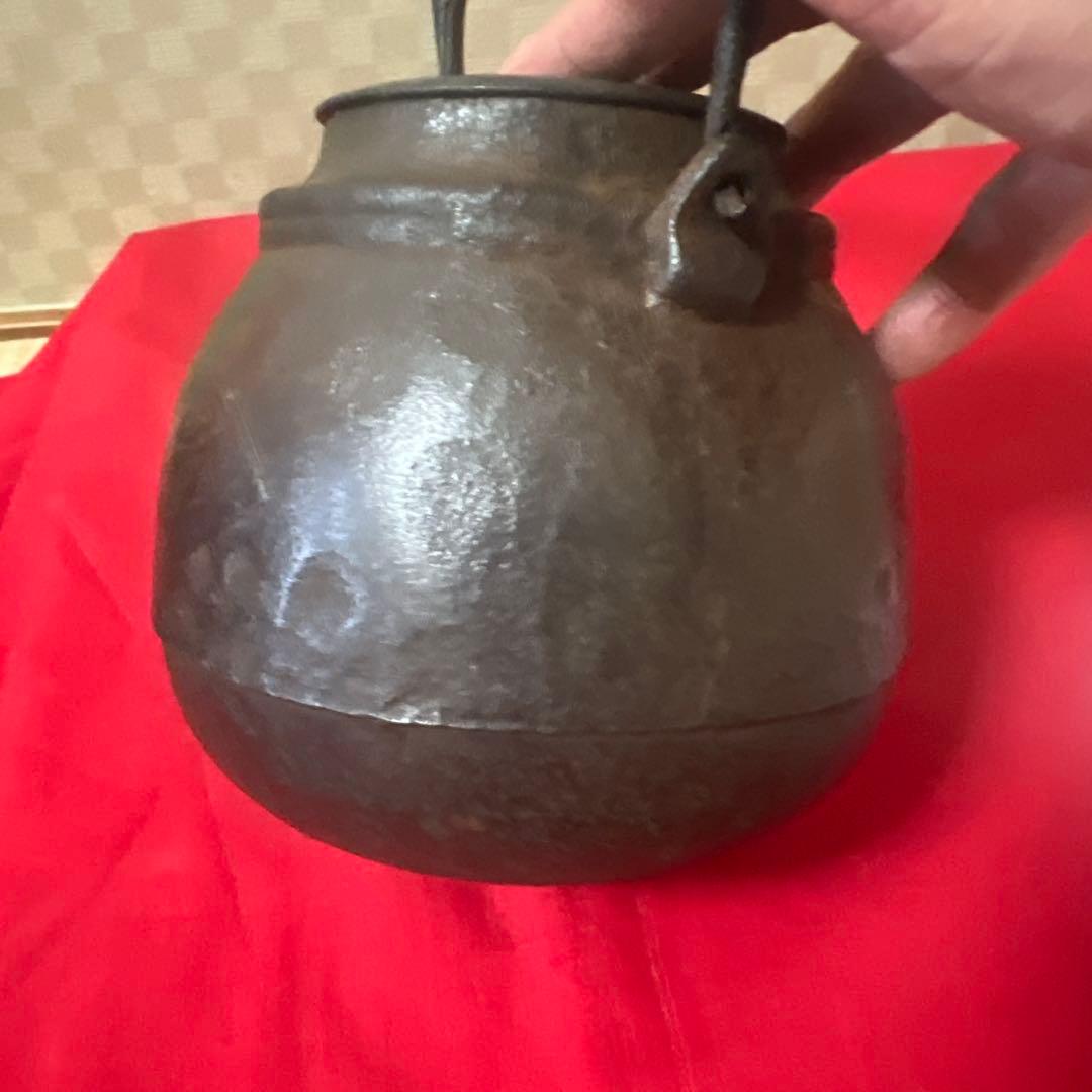 江戸時代　小ぶり650cc 棗形　鉄瓶　斑紫銅蓋龍文堂　煎茶　急須 古美術