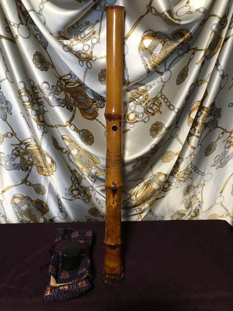 ⭐️尺八　琴古流　竹○？(2印)在銘　約58センチ　唄口キャップ,袋　古い尺八