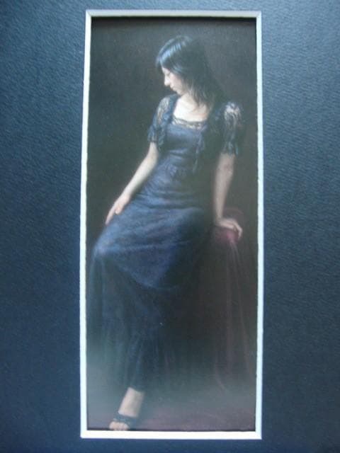 福井 欧夏 【上弦の月】 希少画集画、状態良好、新品高級額装付