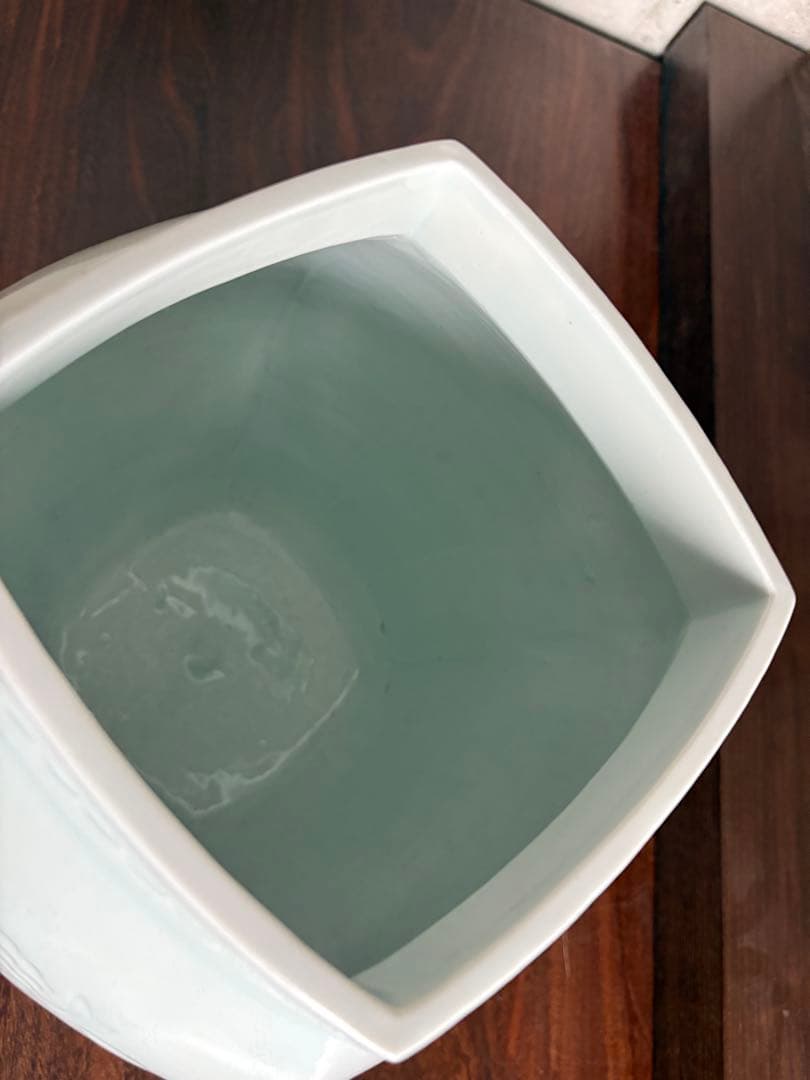 河村蜻山 大きな花瓶5.8kg 高さ29.5cm 四方形白磁富貴花彫文牡丹柳宗悦