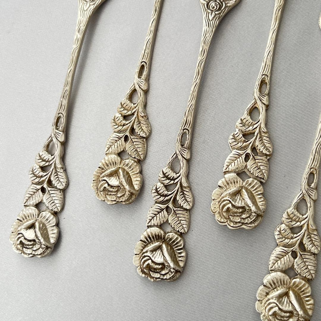 【ANTICO】 ヒルデスハイムローズ ケーキフォーク 6本【純銀】 12cm