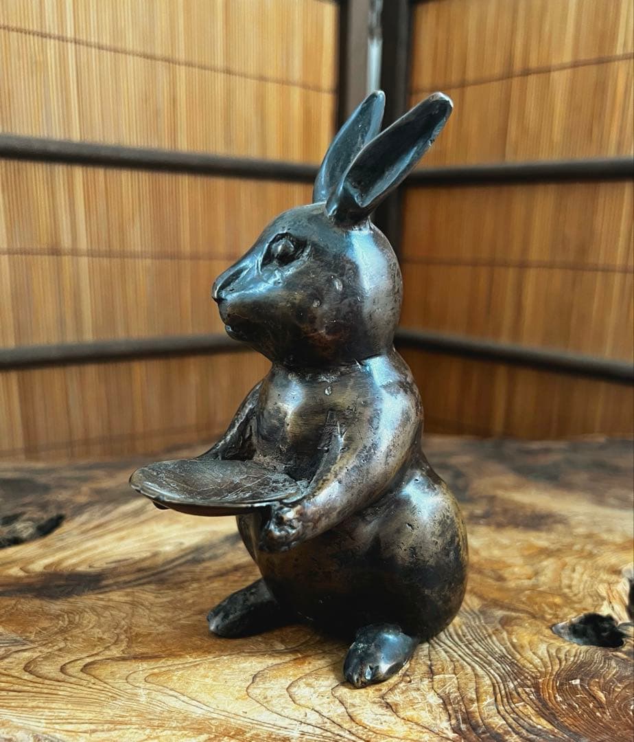 時代 古銅 小振り 兎 プロンズ 約H15㎝
