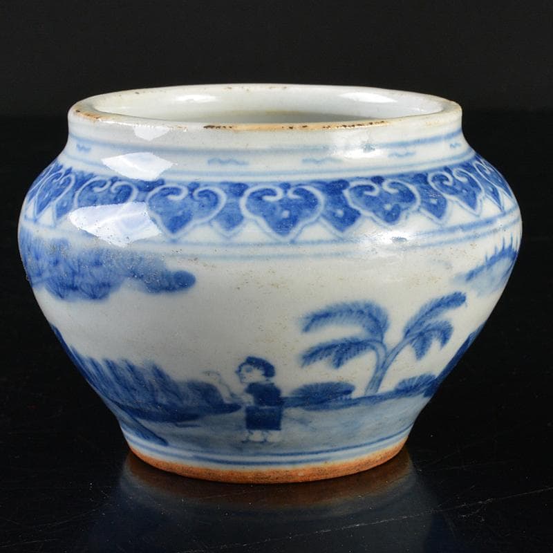 中国　青花山水人物文　小壷　C　R6412E