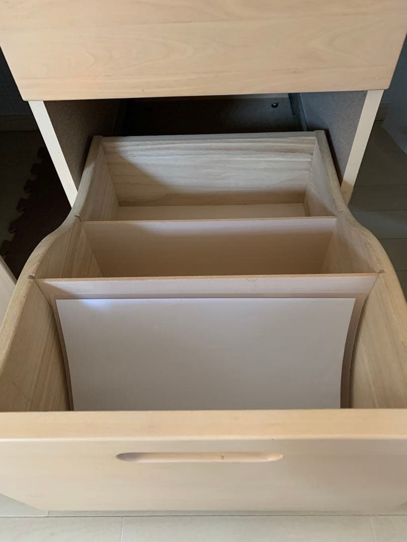 ナチュラル木製オフィスワゴン 3段引き出し 鍵付き