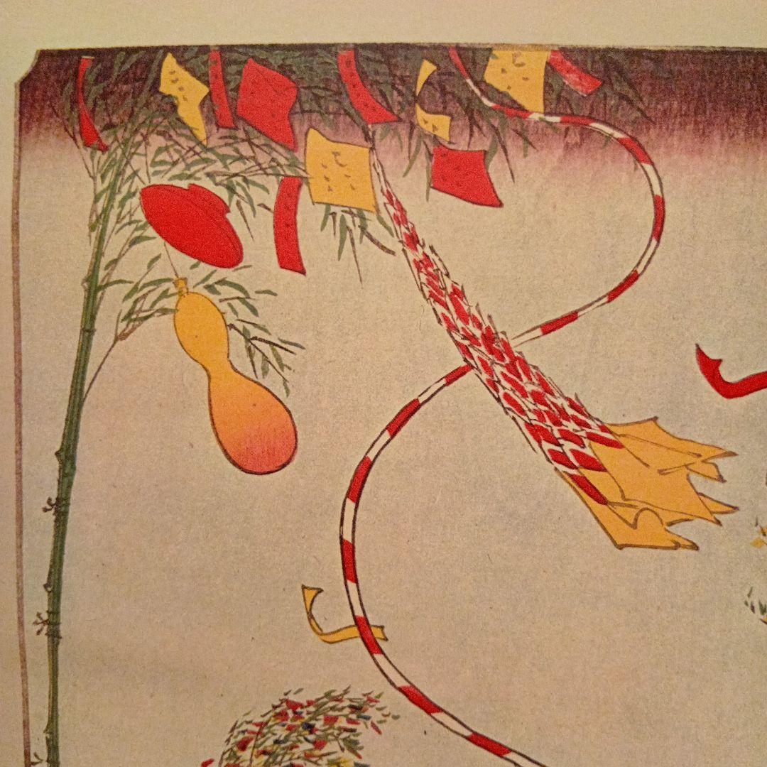 市中繁栄七夕祭　東京中央千代田区　歌川広重　江戸百景レトロ　浮世絵印刷物 富士山