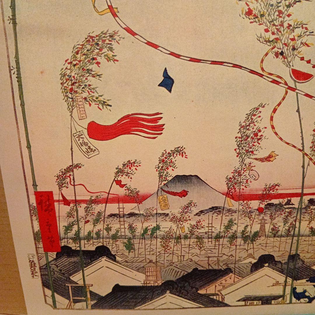 市中繁栄七夕祭　東京中央千代田区　歌川広重　江戸百景レトロ　浮世絵印刷物 富士山