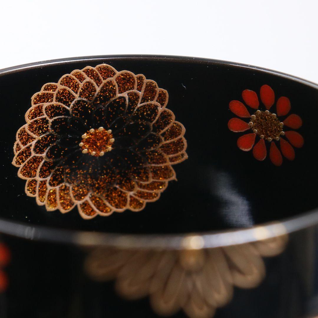 古川治樹作 乾漆 菊蒔絵 大棗 花蒔絵 茶道具 共箱　V948　N8