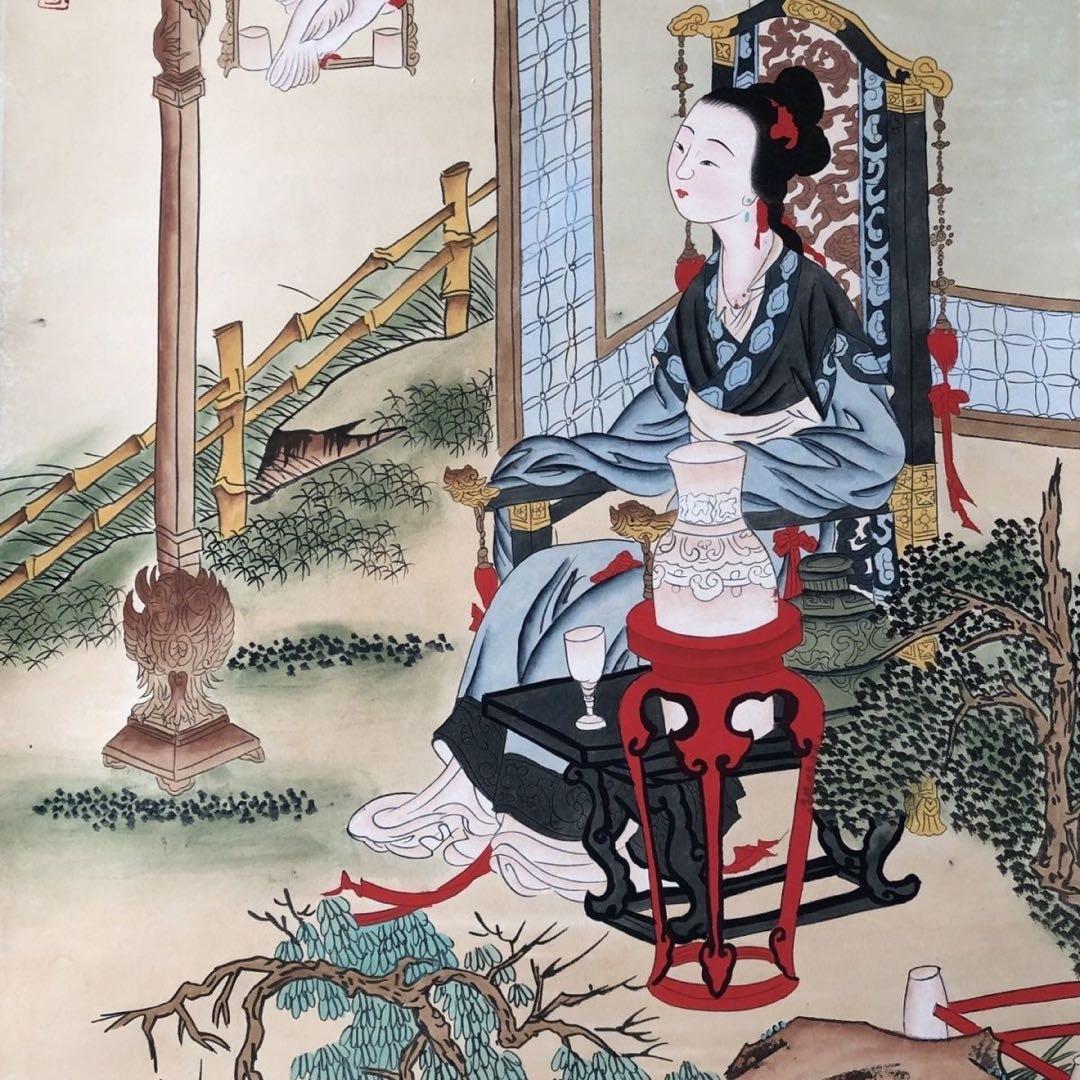 中国画 掛け軸 中堂 人物画 仕女 手描き 彩色 中国美術 インテリア