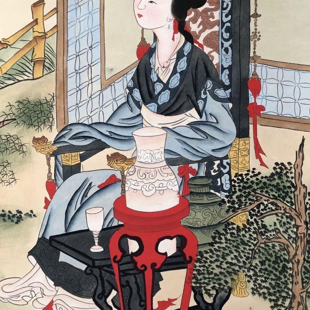 中国画 掛け軸 中堂 人物画 仕女 手描き 彩色 中国美術 インテリア