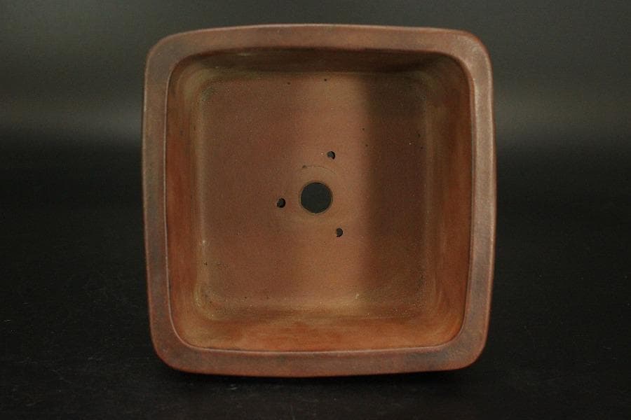 中国美術 朱泥 植木鉢 花盆 鐵画軒製 在銘 四方形 輪花形 一対(HA527)