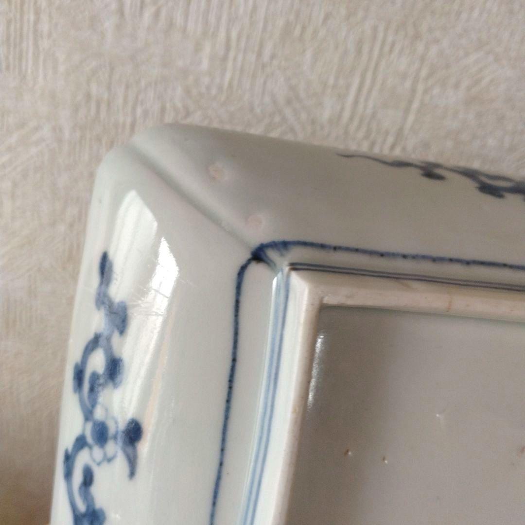 古伊万里染付白抜き木瓜文長皿江戸時代成化年製